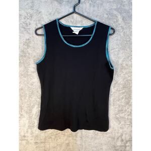 Exclusively Misook Tank Top Small Black Blue Trim Office Siren Academia